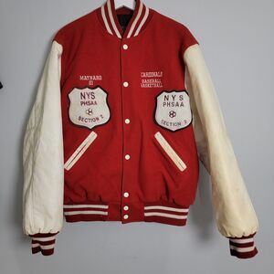 Vintage Letterman Varsity Jacket Red Fort Ann NY Adirondack Soccer Baseball  Y2K